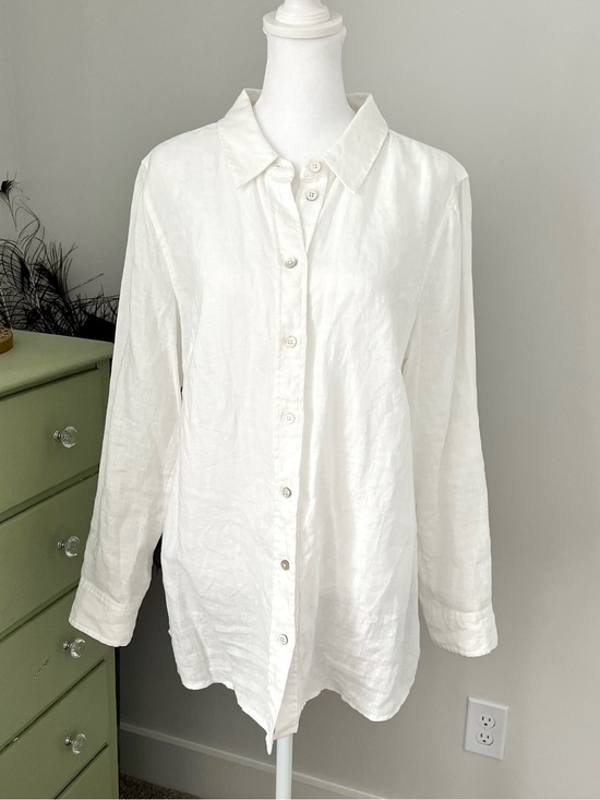 Soft Surroundings Tops - Soft Surroundings White Cotton Linen Button-Front Big Shirt (M)